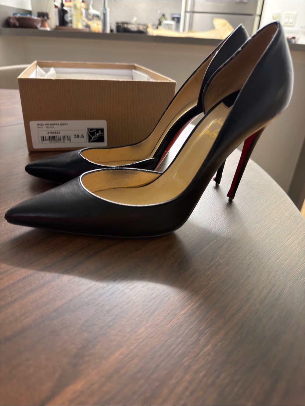 Christian Louboutin Black Leather Pointed-Toe Stiletto Pumps with Red Sole